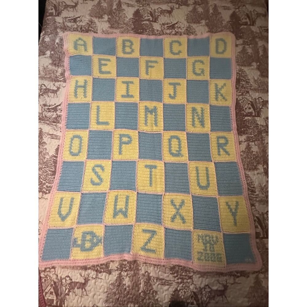 Handmade Toddler Baby Throw Crochet Alphabet ABC Blanket 42" x 49"